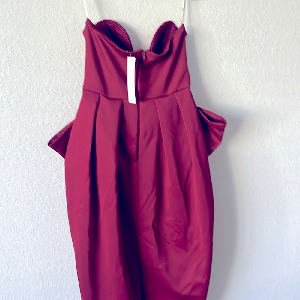 NWT ASOS DESIGN bandeau midi dress with oversized bow in burgundy - Picture 7 of 10